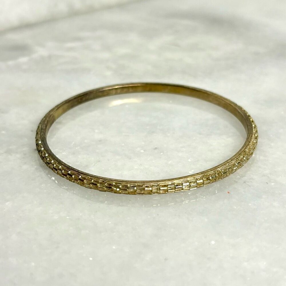 Zara 3" Yellow Gold Toned Textured Bangle Bracelet